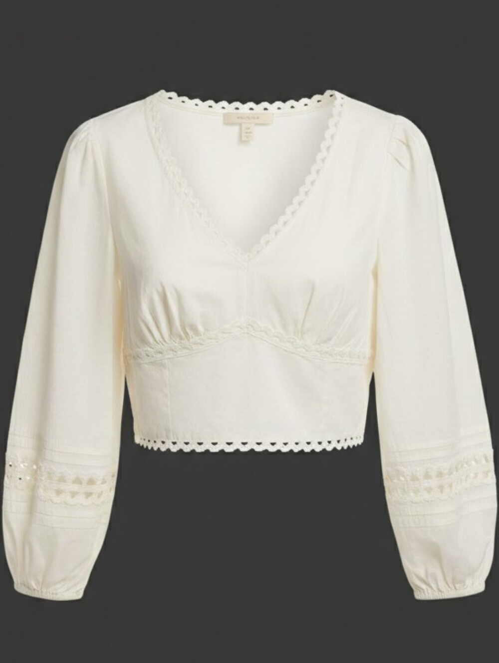 A New Day  Cream V-Neck Cropped Lace-Trim Peasant Blouse